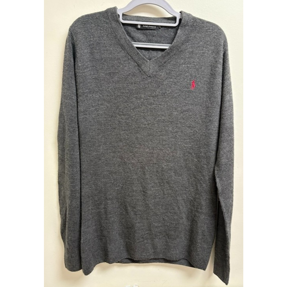 Polo Ralph Lauren Cashmere Sweater Mens M Gray V Neck Pony‎ Logo Vintage Knit